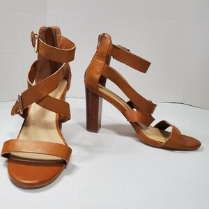 NY & Co Shoes Women Sz 9 Brown Strappy Heels Neutral Minimalist Officecore